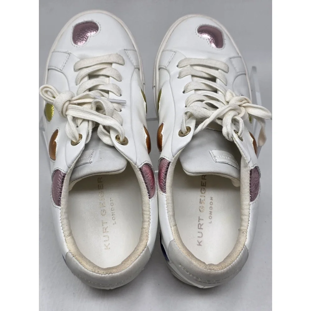 Kurt Geiger Womens London Lane Love White Leather Rainbow Heart Sneakers EU 38.5